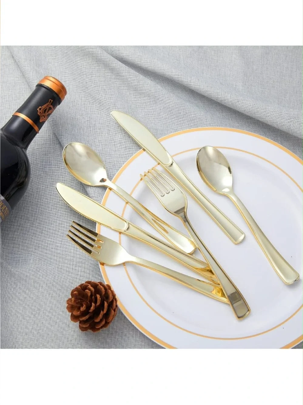 N9R 300PCS Gold Plastic Silverware Gold Plastic Cutlery Set Disposable Flatware
